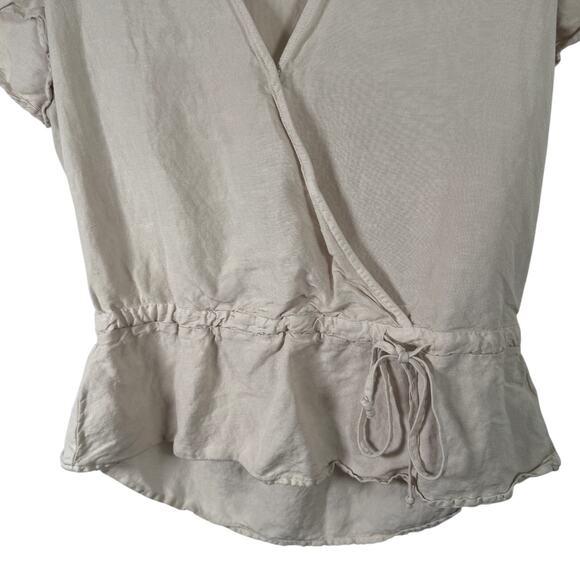 Cloth & Stone Beige Linen Blend Wrap Top Coastal Lagenlook Beachy Womens Small - Picture 3 of 7